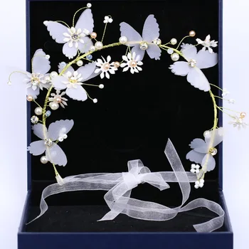 Ny blomst butterfly hårpynt bryllup brude tilbehør krans hovedklæde
