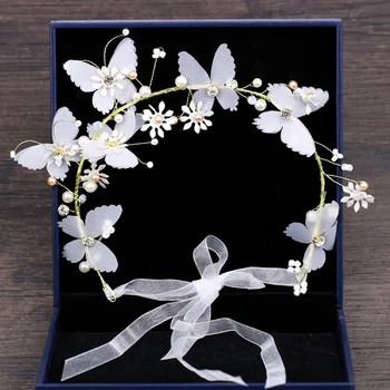 Ny blomst butterfly hårpynt bryllup brude tilbehør krans hovedklæde