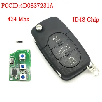 Datong Verden, Bil Fjernbetjening Nøgle Til Audi A3, A4, A6, A8-B5 TT RS4 Quattro FCCID 4D0837231A 433Mhz ID48 Chip Auto Smart Flip Nøgle Kontrol