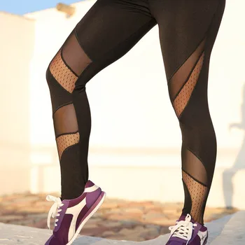 NORMOV Nye Mode Kvinder Sort Leggings Midten Talje Mesh Patchwork Træning Elastisk Kraft Leggings Casual Sexy Trænings-og Leggings