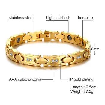 NHGBFT Rustfrit stål, Guld Farve armbånd til kvinder magnet sundhed Armbånd, kæde smykker