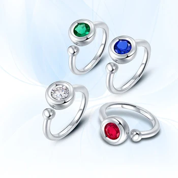 PERLE ' S BALLET 925 Sterling Sølv Ring Smykker 1,0 Ct 6.5 mm Moissanite Safir, Rubin, Smaragd Justerbar Åbne Ring For Kvinder