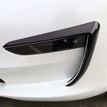 Sort fremhæve lak Tågeforlygte Øjenbryn Vind Kniv dekoration til Tesla Model 3-billede Beskyttelse cover strip ændring