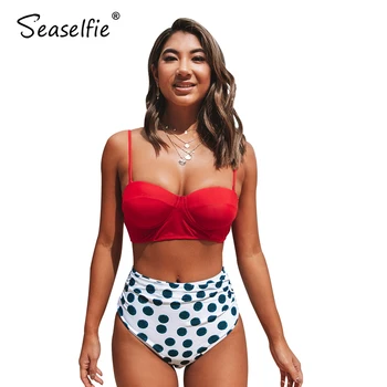 SEASELFIE Sexet Rød Polka Dot Høj Talje Bikini Sæt Badedragt Push Up To Stykker Badetøj Kvinder 2021 Sommer, Strand og Badning Suit