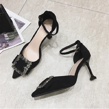 Cresfimix kvinder fashion sort høj kvalitet spænde remmen stilethæle for kontor damer klassiske office hæle party sko a6158