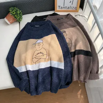 2019 sweater mænd løs koreansk mode personlighed sweater dovne stil