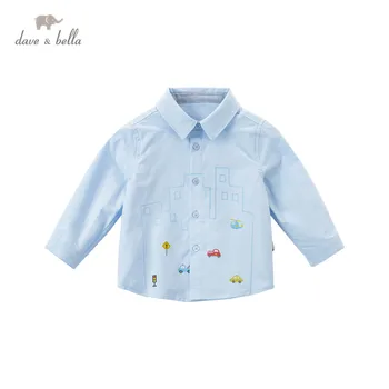 DBX16131 dave bella spring fashion baby drenge tegnefilm bil shirts print spædbarn barn toppe børn, høj kvalitet tøj