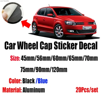 20pcs/sæt Bil Logo 45mm/56mm/60mm/65mm/70mm/75mm//90mm/120mmm hjulkapslen Decal Sticker Dækker Label For vw Passat B6 B7 CC Golf