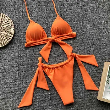 INGAGA Solid Bikinier 2021 Mujer Halterneck Strop Badetøj Kvinder Sexet g-streng Badedragt Push Up badedragt Tie-talje Brasilianske Biquini
