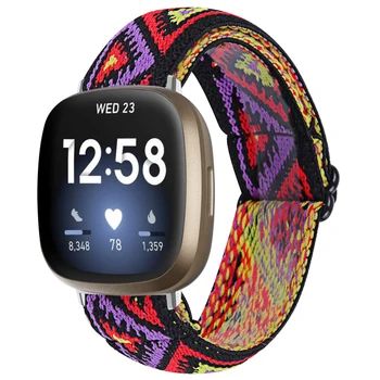 Justerbar Nylon elastik for Fitbit versa 3 smart ur band Farverige Vævede rem for fitbit forstand tilbehør