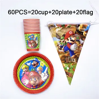 60pcs/masse Super Bros tema party service sæt Spil Bros tema disponibel plader, kopper, servietter til 20 mennesker bruger drenge plader