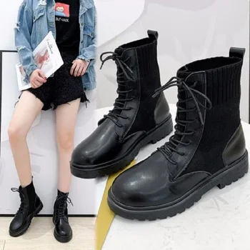 2019 vinter nye kvinder casual korte støvler vilde let behagelig varm lace-up, non-slip slid-resistente kvindelige støvler