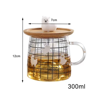 Sød 3D alpaca glas krus med bambus låg,varmeandigt glas krus Morgen Krus Mælk Og Te Morgenmad Cup for gaver