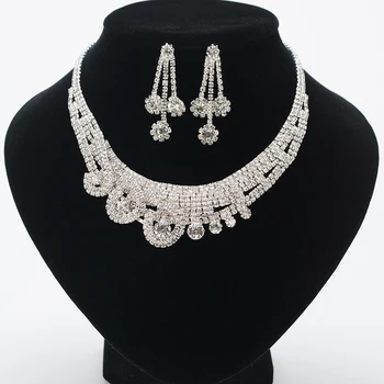 YFJEWE Nye Mode Rhinestone Brud Kæde Halskæde Øreringe sæt til Kvinder Brudekjole Tilbehør, Smykker Femme N081