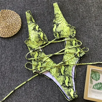 High Cut Leopard Print Brazilian Bikini 2019 Push Up Badetøj Snake Print Badedragt Bodysuit Kvinder Et Stykke Bandage Monokini