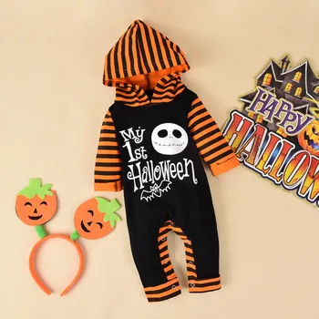 0-18M Baby Tøj Barn Spædbarn Baby Drenge Piger Hætteklædte Brev Romper Buksedragt Halloween Outfits Overalls детские вещи