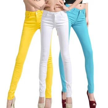 Farvet Høj Elastisk Kraft Blyant Bukser, Jeans Formelle Bukser Kvindelige Lav talje sexet Sort Plus Size Casual Buks Streetwear Kvinder