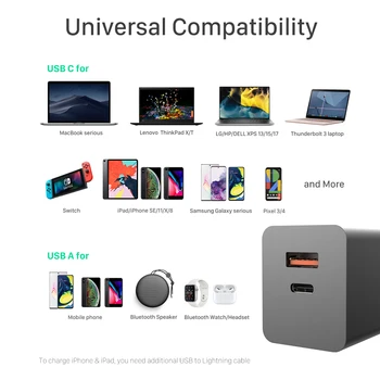 URVNS GaN 65W USB-C Super Adaptive Hurtig Opladning Oplader Til Samsung GALAXY Note 10 Plus MacBook Pro Xiaomi Bærbar iPhone 11 XS 8