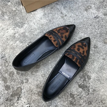 Mode 2020 Foråret Kvinder Lejligheder Sko Leopard Print Sko Kvinde i Stor Størrelse EU41 Spids Tå Slip På Loafers Ladies Casual Lejligheder