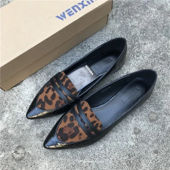 Mode 2020 Foråret Kvinder Lejligheder Sko Leopard Print Sko Kvinde i Stor Størrelse EU41 Spids Tå Slip På Loafers Ladies Casual Lejligheder