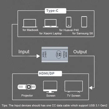 USB-C til HDMI-Mini-Displayport Adapter 4K-60Hz USB Type c female til Mini DP Converter til Macbook Pro Huawei Mate 20