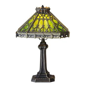 14 tommer Europæiske retro simpel firkantet bord lampe stue lampe soveværelse lampe farve glas dekorativ bordlampe