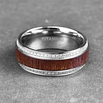 NUNCAD Mænds Akacietræ Titanium Stål med CZ Ring i Romantisk Bryllup Smykker 316L Rustfrit stål Ringe Klassiske Kæreste Gave