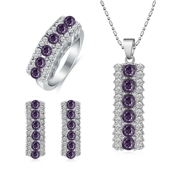 Elegant Østrig Krystal Smykker Sæt Kvinder Mode Geometriske Vedhæng Halskæde, Øreringe, Ring Kvindelige Bryllup Smykker Sæt