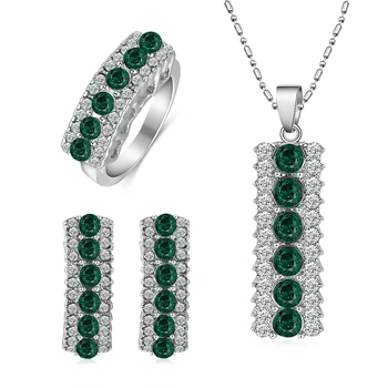 Elegant Østrig Krystal Smykker Sæt Kvinder Mode Geometriske Vedhæng Halskæde, Øreringe, Ring Kvindelige Bryllup Smykker Sæt