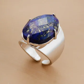 Store Sten-Ringe I Høj Kvalitet Smykker Nye Mode Guld Farve Lapis Lazuli Luksus Party Ring Størrelse 7