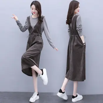Langærmet kjole kvinder langærmet begyndelsen af 2020 efteråret kjole nye talje-down alder-at reducere tynd temperament Yangqi fløjlsbukser