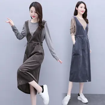 Langærmet kjole kvinder langærmet begyndelsen af 2020 efteråret kjole nye talje-down alder-at reducere tynd temperament Yangqi fløjlsbukser