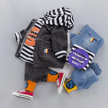 Boy Jeans Tøj Sæt Efteråret Kids Denim Frakke + Hætte Trøje+Bukser Tøj Baby Langærmet Beklædning 1 2 3 4 År Træningsdragter