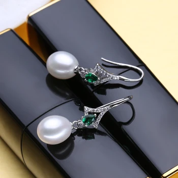 FENASY 925 Sterling Sølv Smykker Sæt Naturlige Perle Øreringe Til Kvinder Boheme Smaragd Stor Vedhæng Halskæder