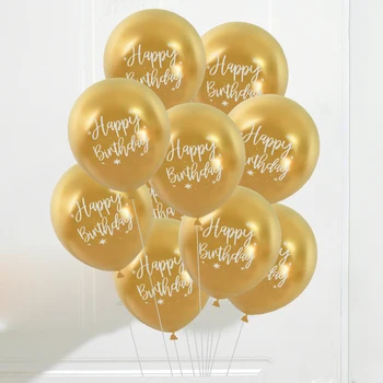 10stk 12 tommer Happy Birthday Ballon Indretning Rose Guld Chrome-Metallic Latex Balloner For Børn 1st 30-års Fødselsdag Part Metal Globos