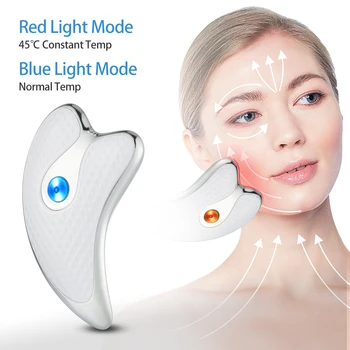 EMS Guasha Skrabning Facial Massageapparat Blå Rød LED Lys Microcurrent Hud Foryngelse Løfte Slankende Af Elektrisk Maskine