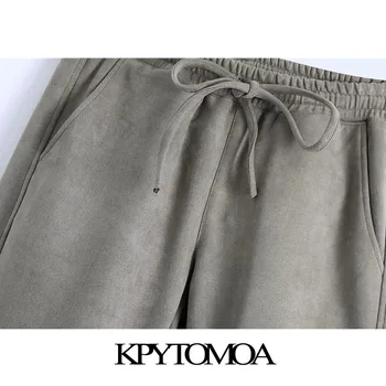 KPYTOMOA Kvinder 2020 Mode Faux Ruskind Elastic Hem Jogging Bukser, Vintage Med Justerbare Snore Kvindelige Ankel Bukser Mujer