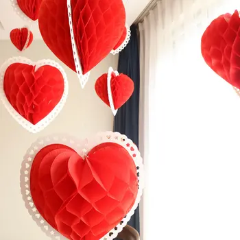 Bryllup Valentines DayDecoration Hjerte Form Paper Cut-out Papir Fans Hjem Hængende Papir Håndværk Rekvisitter Hjem Festival Dekoration