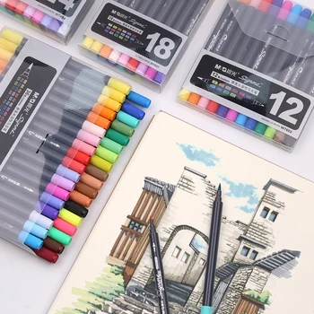 M&G 12/18/24/36/48 Farver Dual-tip Akvarel Art Markører Kunst for Tegning Børste Markør Pen Sæt Farve Skitse Farvede Penne