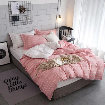 Denisroom stripe sengelinned pink hvid Sengetøj Sæt Enkle stil sengetøj Duvet Cover sæt Quilt dækning af Queen, king size YU51*