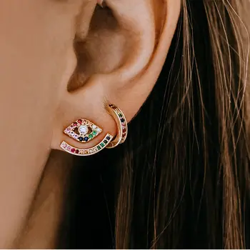 Rainbow front tilbage dobbelt side øreringe med guld farve mode smykker søde dejlige pige kvinder, gave, fest smykker