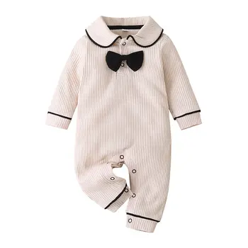 Solid Unisex Bomuld Baby Pige Tøj 6-24M Baby Sparkedragt Pyjamas Bow Tie Baby Boy Tøj Nyfødte Hjem Tøj