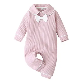 Solid Unisex Bomuld Baby Pige Tøj 6-24M Baby Sparkedragt Pyjamas Bow Tie Baby Boy Tøj Nyfødte Hjem Tøj