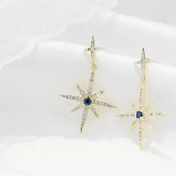 2020 Julegave Smykker Til Kvinder Hvid Blå CZ Cubic Zirconia North Star Starburst Charme Dingle Øreringe