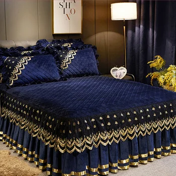 Quiltet blonder bed dække Europæisk stil 1/3stk crystal velvet sengetæpper varm madras dækning kantsyet anti-skid bed cover solid