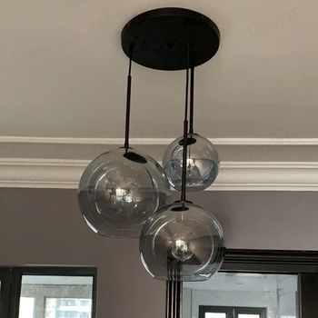 Nordisk LED Pendel Lampe armatur Sølv Guld Gradient Glas Ball pendel Køkken lampe Spise Stue Bar