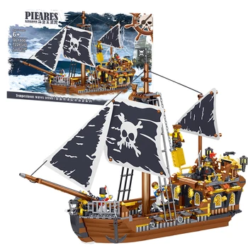Oplyse Pirat Skibe Model Krigsskib Både Caribiske Pirater Kongerige Tal byggesten Mursten Legetøj til børn Julegave