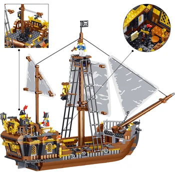 Oplyse Pirat Skibe Model Krigsskib Både Caribiske Pirater Kongerige Tal byggesten Mursten Legetøj til børn Julegave