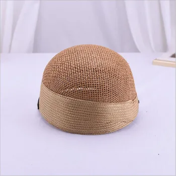 Sommeren Halm Caps For Kvinder Panama Vintage Solhat Solidt Bælte Spænde Toppede Caps Kvindelige Åndbar Mode Halm Equestrian Hat