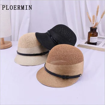 Sommeren Halm Caps For Kvinder Panama Vintage Solhat Solidt Bælte Spænde Toppede Caps Kvindelige Åndbar Mode Halm Equestrian Hat